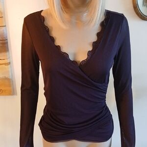 Express Deep Purple Lace Wrap Blouse